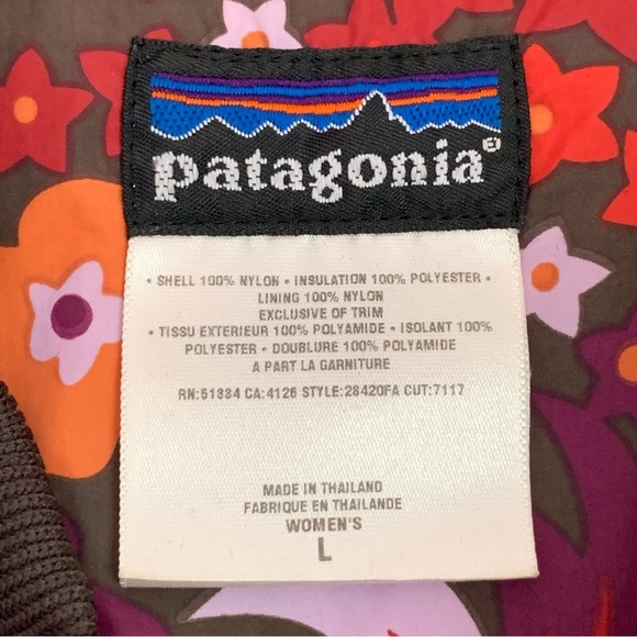 Patagonia Women's Brown Multicolor Floral Nylon Puff Zip Vest Size Large - Picture 9 of 10